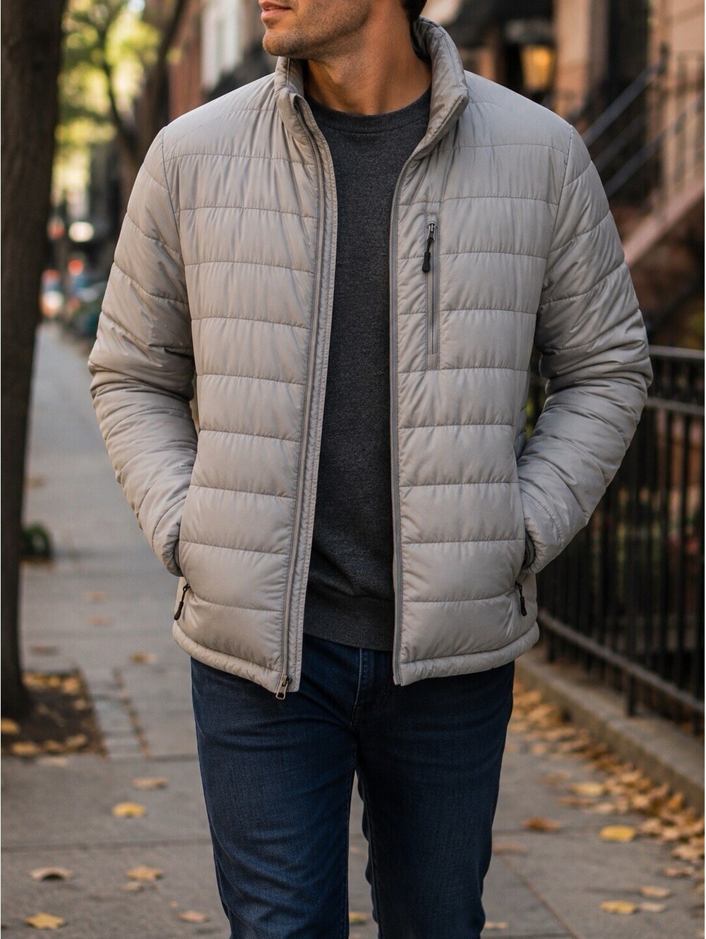 Club Room Performance Men’s Puffer Jacket Gray Packable Size XL FREE SHIPPING